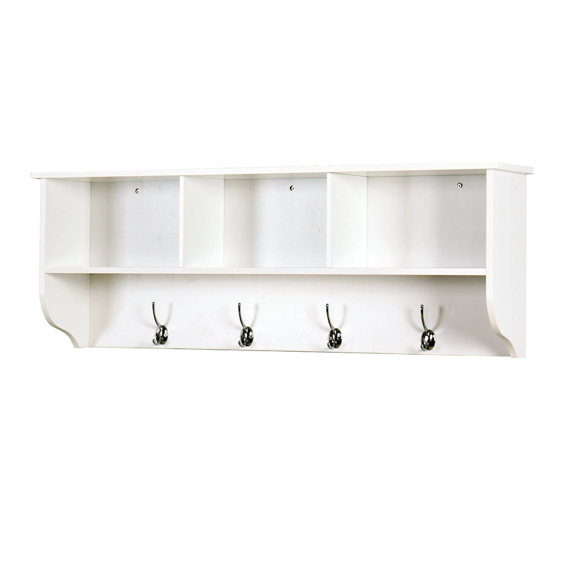 Wall Mounted Coat Rack with 8 Dual Hooks & Wooden Storage Shelf