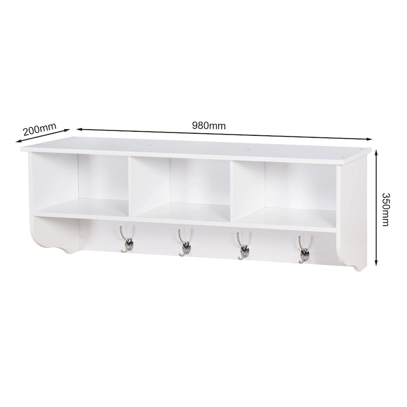 Wall Mounted Coat Rack with 8 Dual Hooks & Wooden Storage Shelf