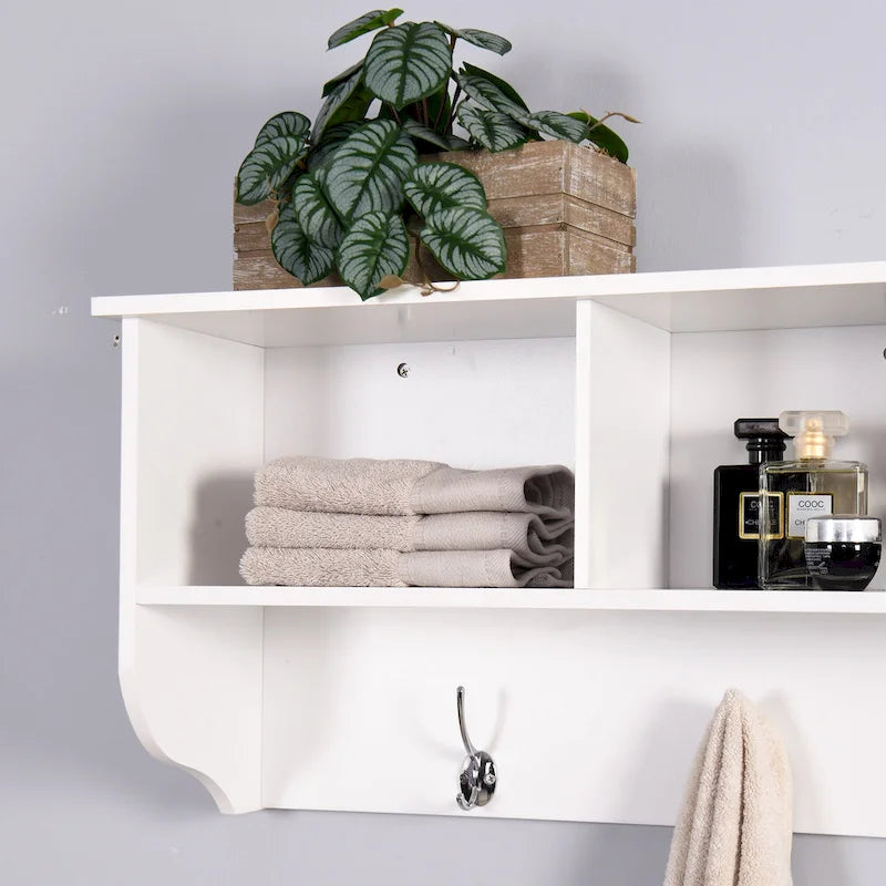 Wall Mounted Coat Rack with 8 Dual Hooks & Wooden Storage Shelf