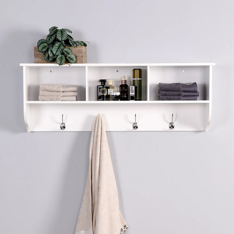 Wall Mounted Coat Rack with 8 Dual Hooks & Wooden Storage Shelf